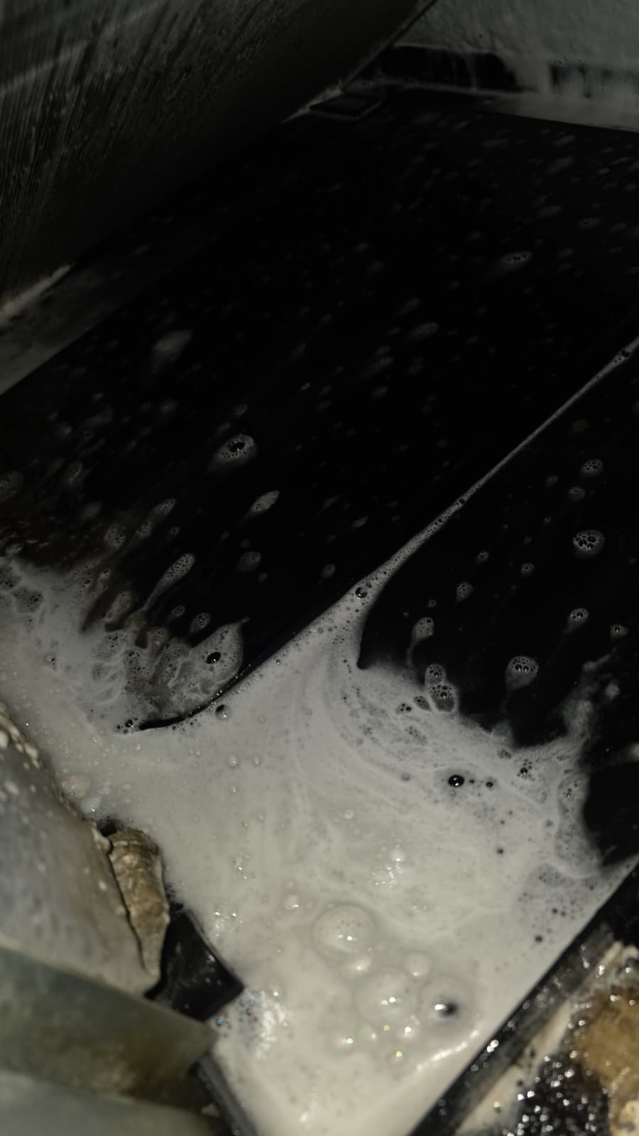 HVAC Service In-Progress - Tampa, FL 33614 Foamy liquid on HVAC components during service, Tampa, FL 33614.