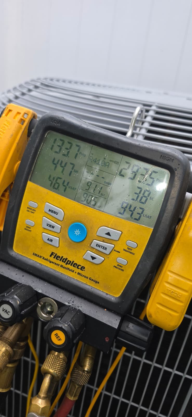 HVAC System Readings - Spring Hill, FL 34609 Fieldpiece digital gauge showing HVAC readings in Spring Hill, FL 34609. Essential equipment for installation.