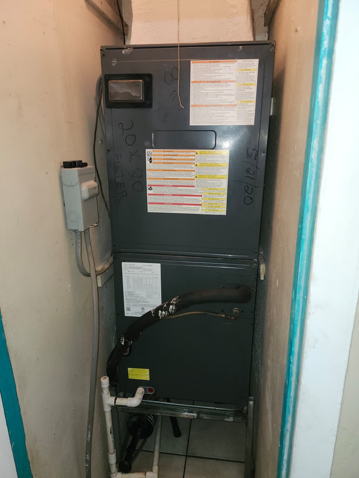 Installed HVAC unit in a small closet in Tampa, FL 33607.