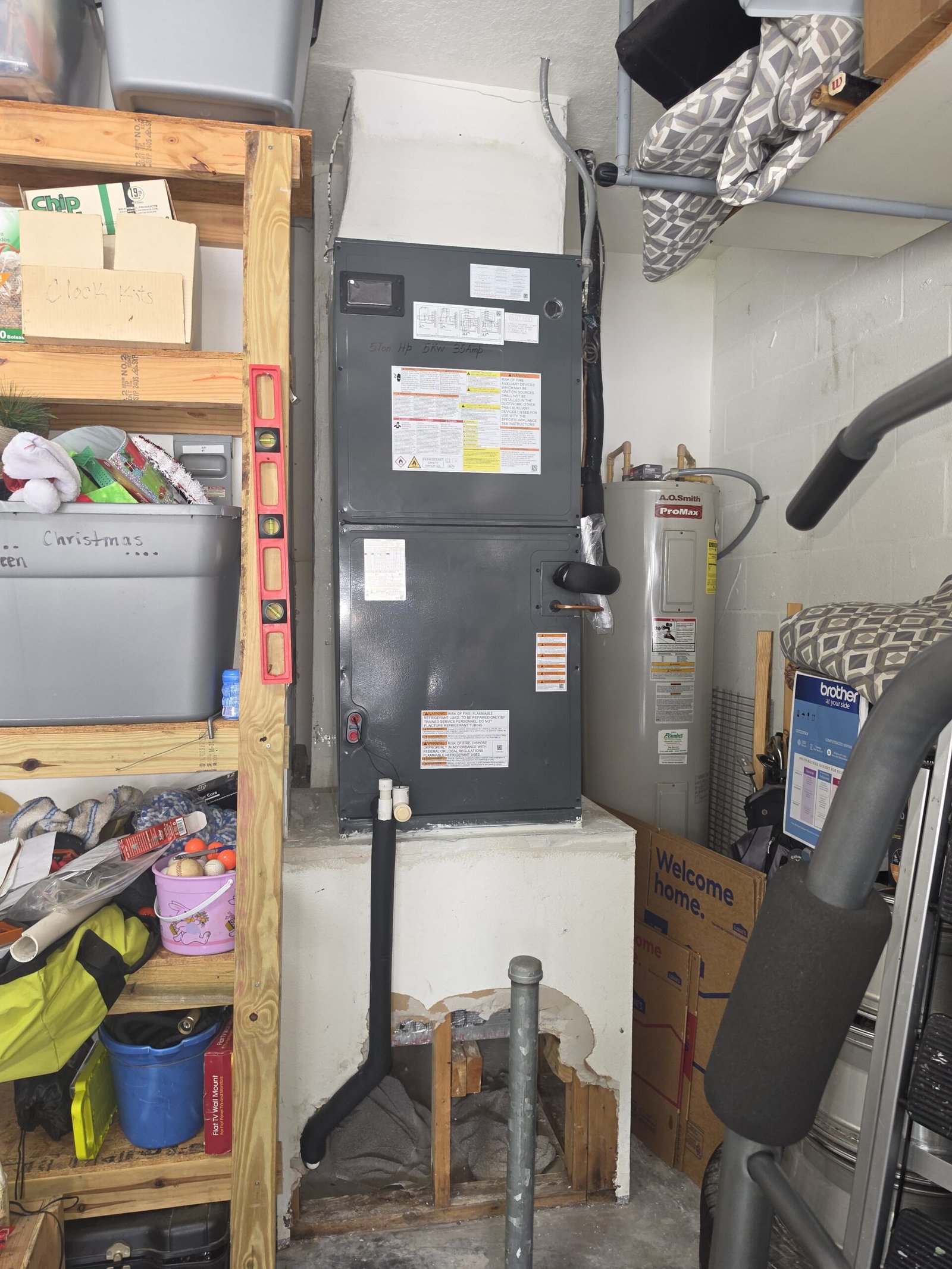 HVAC unit with piping in utility room, Land O Lakes, FL 34638.