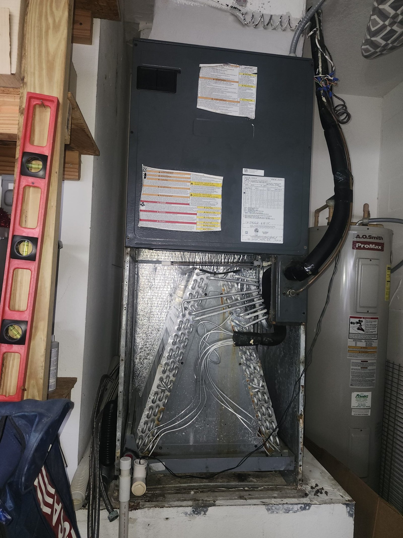Indoor HVAC unit with exposed components, Land O Lakes, FL 34638.
