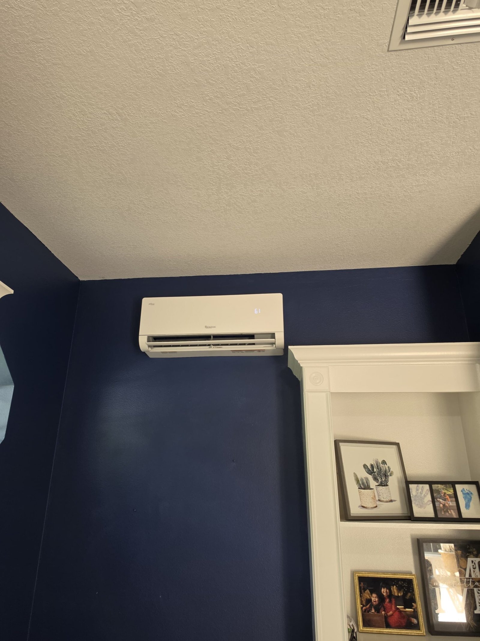 Indoor mini split AC unit on blue wall, Lutz, FL 33558.