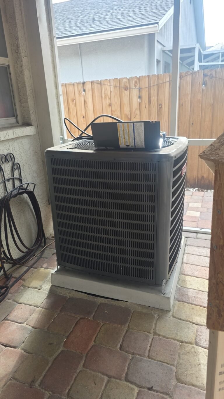 Installed HVAC Condenser in Brandon, FL 33511 Installed HVAC condenser unit on patio in Brandon, FL 33511