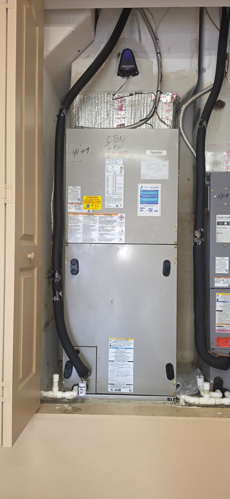 Installed HVAC unit with visible labels and connections in Lutz, FL 33559.