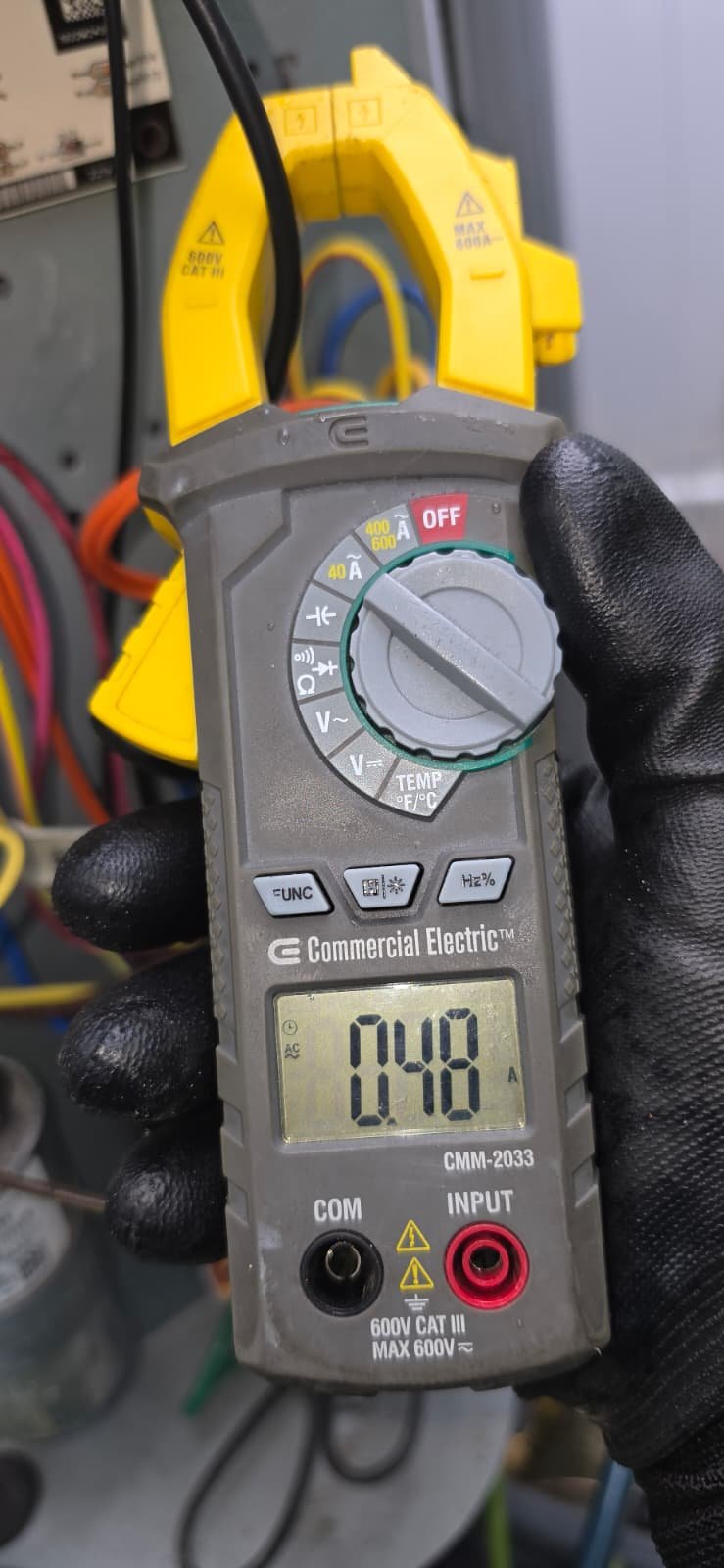 Multimeter Reading - Spring Hill, FL 34609 Commercial Electric multimeter showing reading in Spring Hill, FL 34609. Essential for HVAC diagnostics.