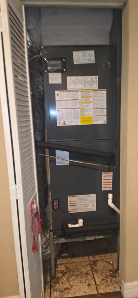 New Indoor HVAC Unit with Ductwork in Tampa, FL 33611 New indoor HVAC unit in closet with ductwork, Tampa, FL 33611