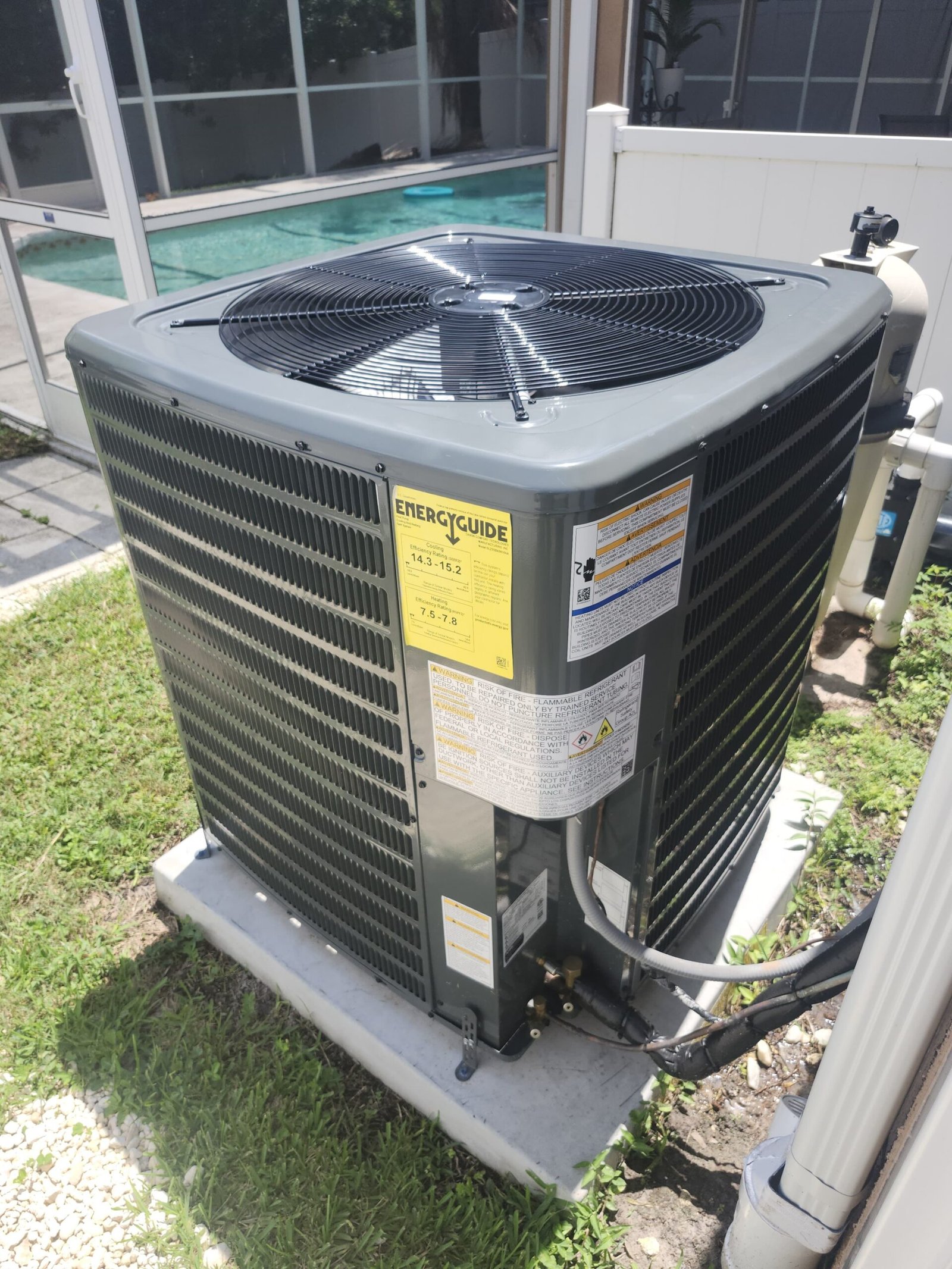 Outdoor AC unit on concrete pad, free diagnosis available in Brandon, FL 33511.