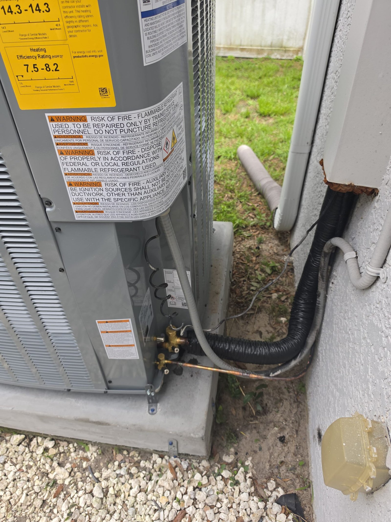 Outdoor AC unit on concrete pad with connections, Land O Lakes, FL 34638.