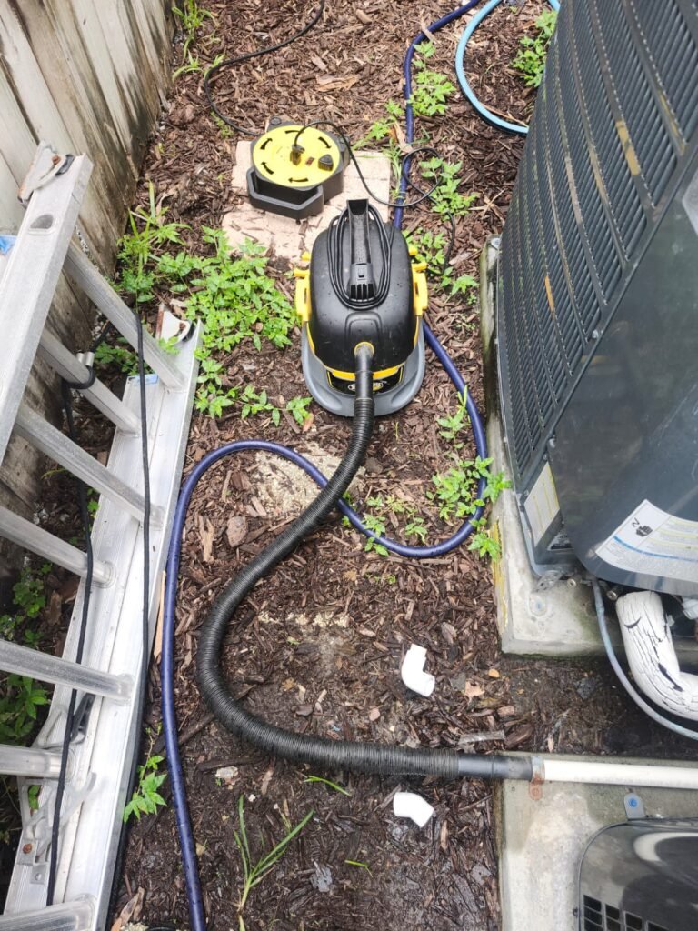 Outdoor HVAC Equipment in Tampa, FL 33629 Outdoor equipment and tools near HVAC unit in Tampa, FL 33629
