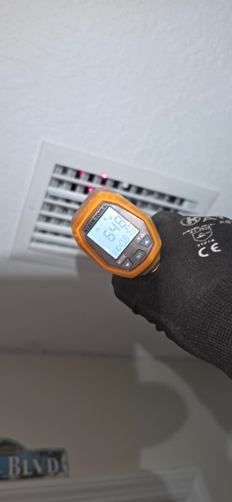 Temperature measurement near ceiling vent in Tampa, FL 33618