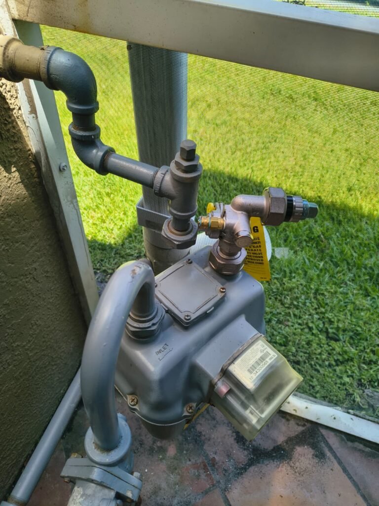 Top view of gas meter with pressure gauge in Tampa, FL 33611
