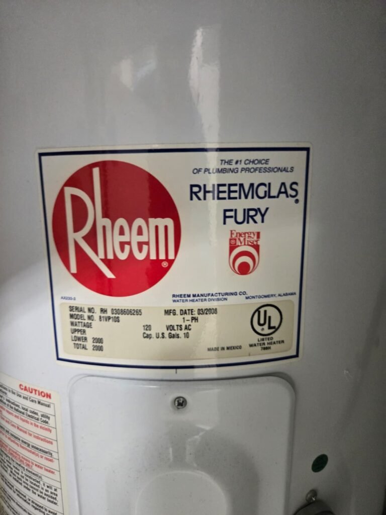 Close-up of water heater label in Land O' Lakes, FL 34638