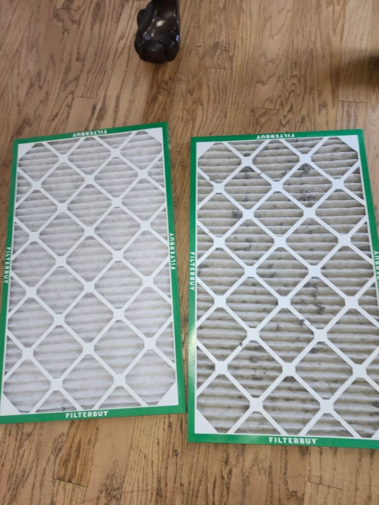 A clean air filter next to a dirty one in Tampa, FL 33605.