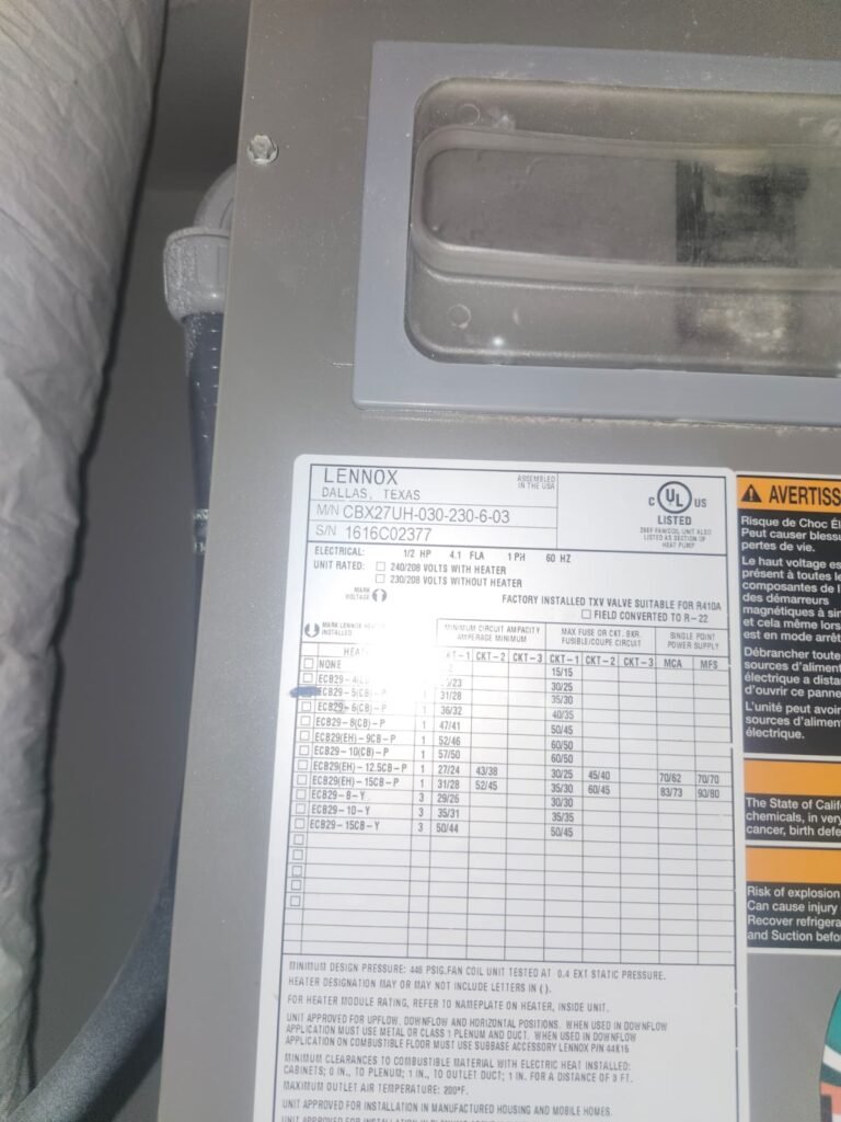 Air Handler Label in Lutz, FL 33558 Label on air handler unit in Lutz, FL 33558