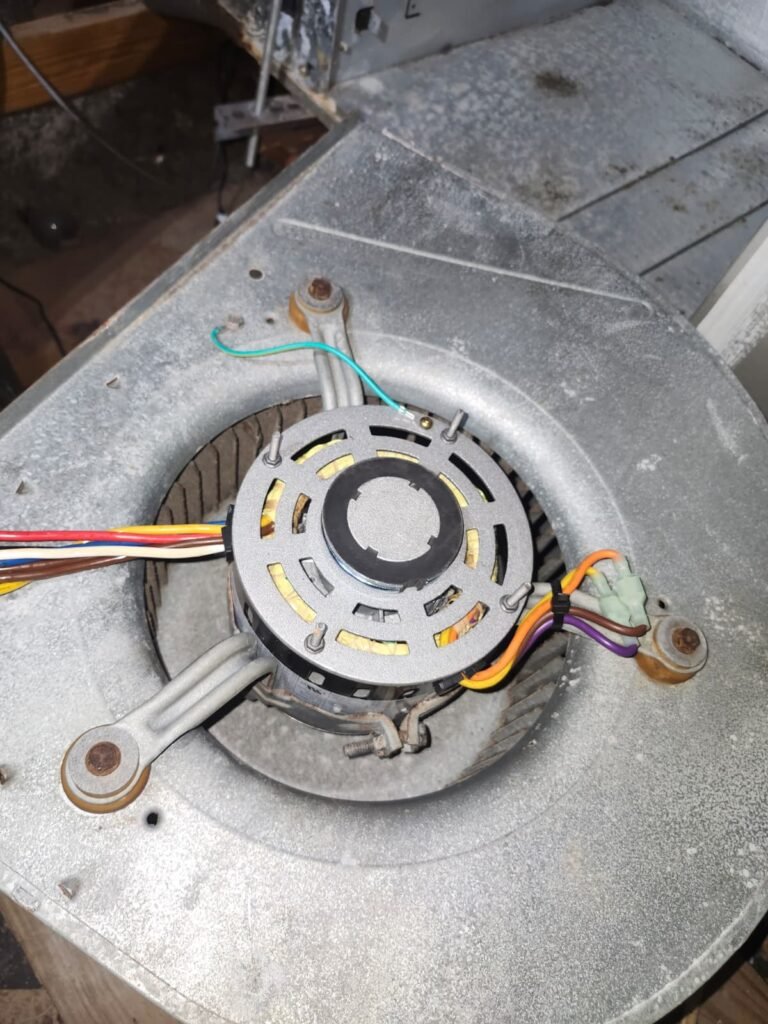 Blower motor with wiring during replacement in New Port Richey, FL 34653