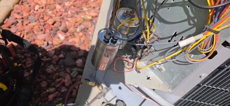 Close-up of capacitor and wiring in HVAC unit, Trinity, FL 34655