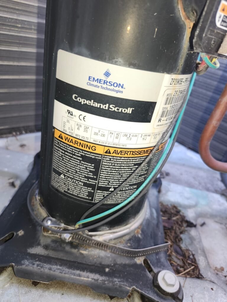 Copeland Scroll compressor label close-up in Riverview, FL 33578