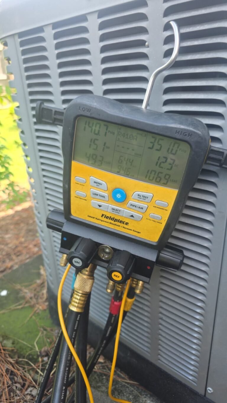 Digital manifold gauge on HVAC unit in Tampa, FL 33610