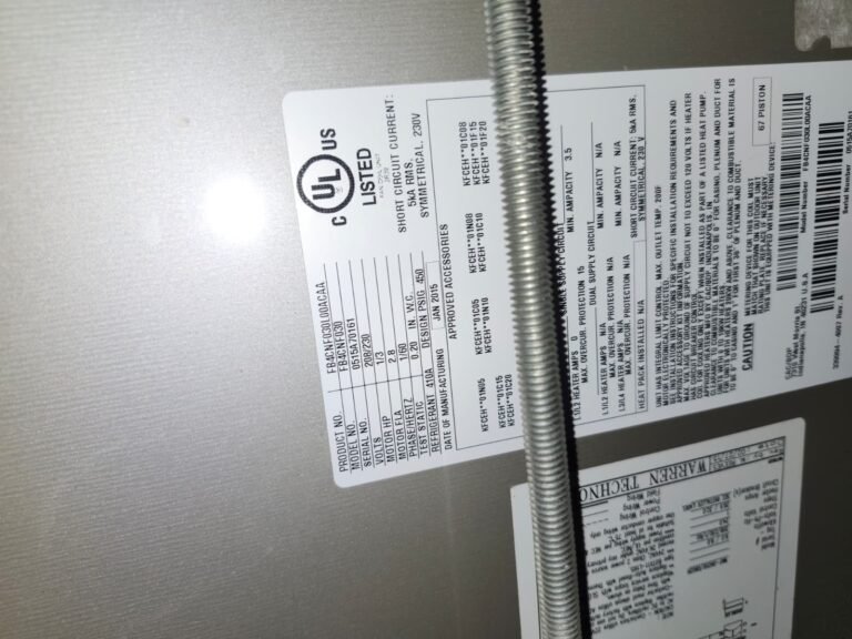 HVAC unit label with specifications, New Port Richey, FL 34653