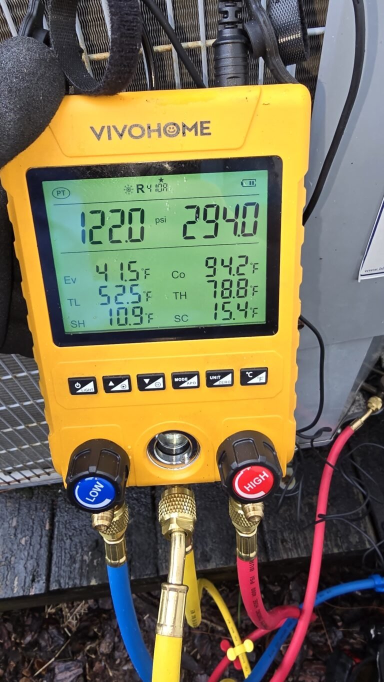 Digital gauge readings during HVAC service in Tampa, FL 33611