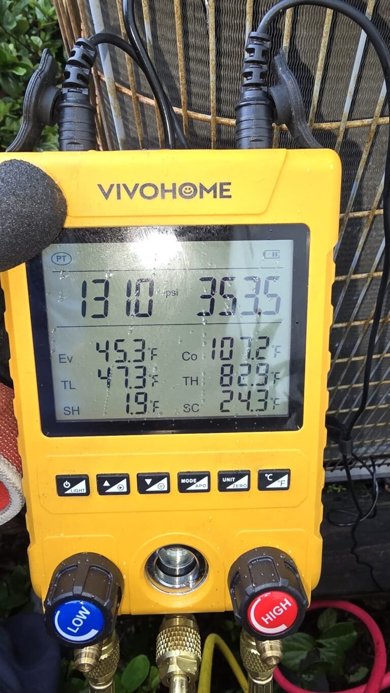Digital gauge readings during HVAC service in Tampa, FL 33611