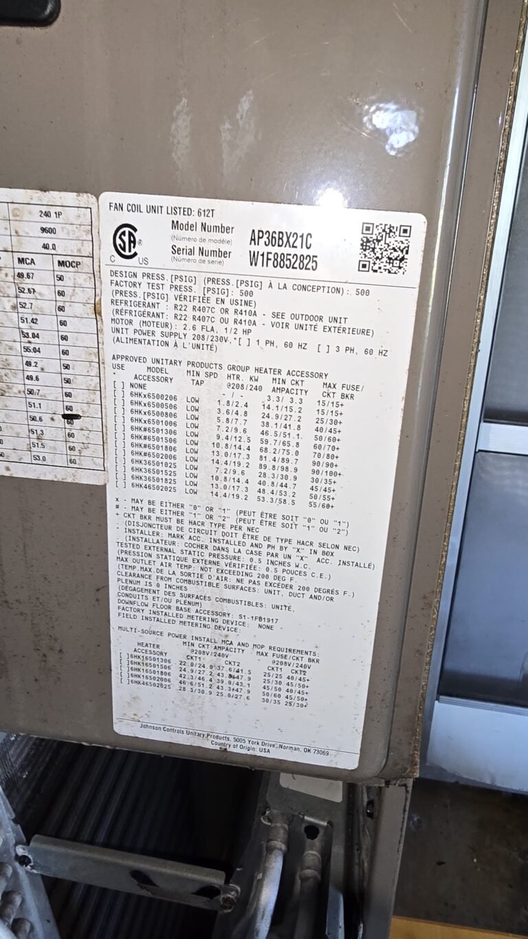 Label on HVAC unit after service in Port Richey, FL 34668