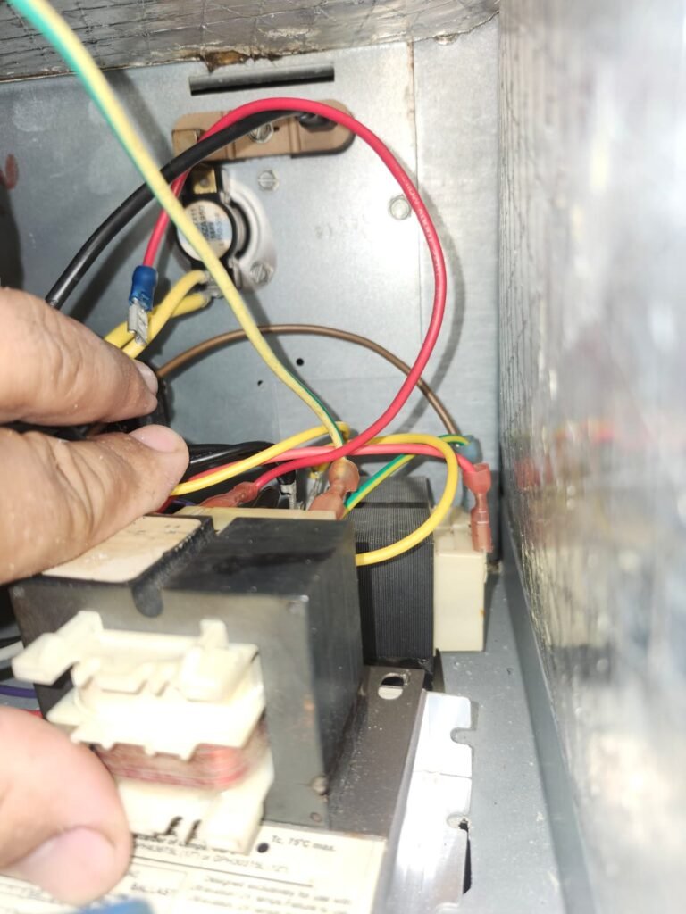 Close-up of HVAC wiring during service in Hudson, FL 34667