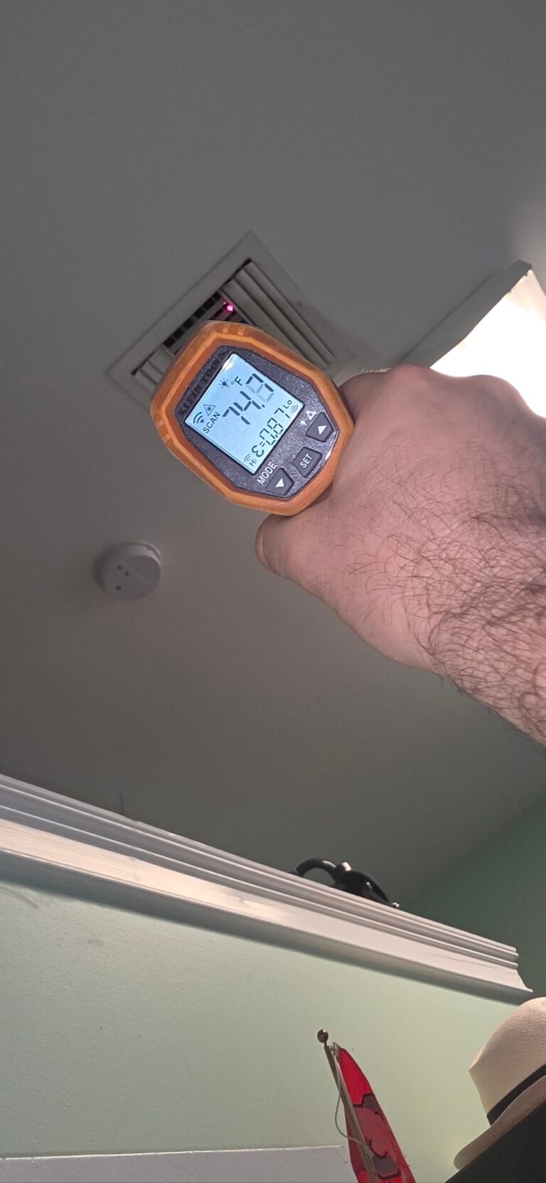 Infrared Thermometer Near Ceiling Vent, Tampa, FL 33605 Infrared thermometer used near ceiling vent, Tampa, FL 33605