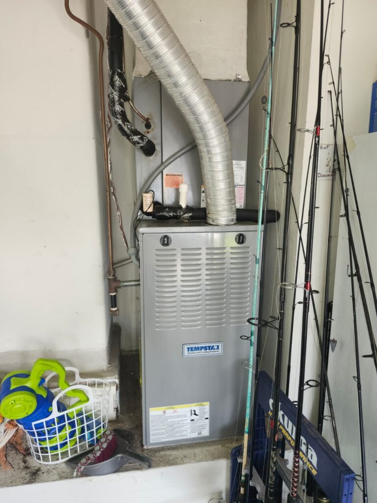 A furnace installed in a garage in Odessa, FL 33556.