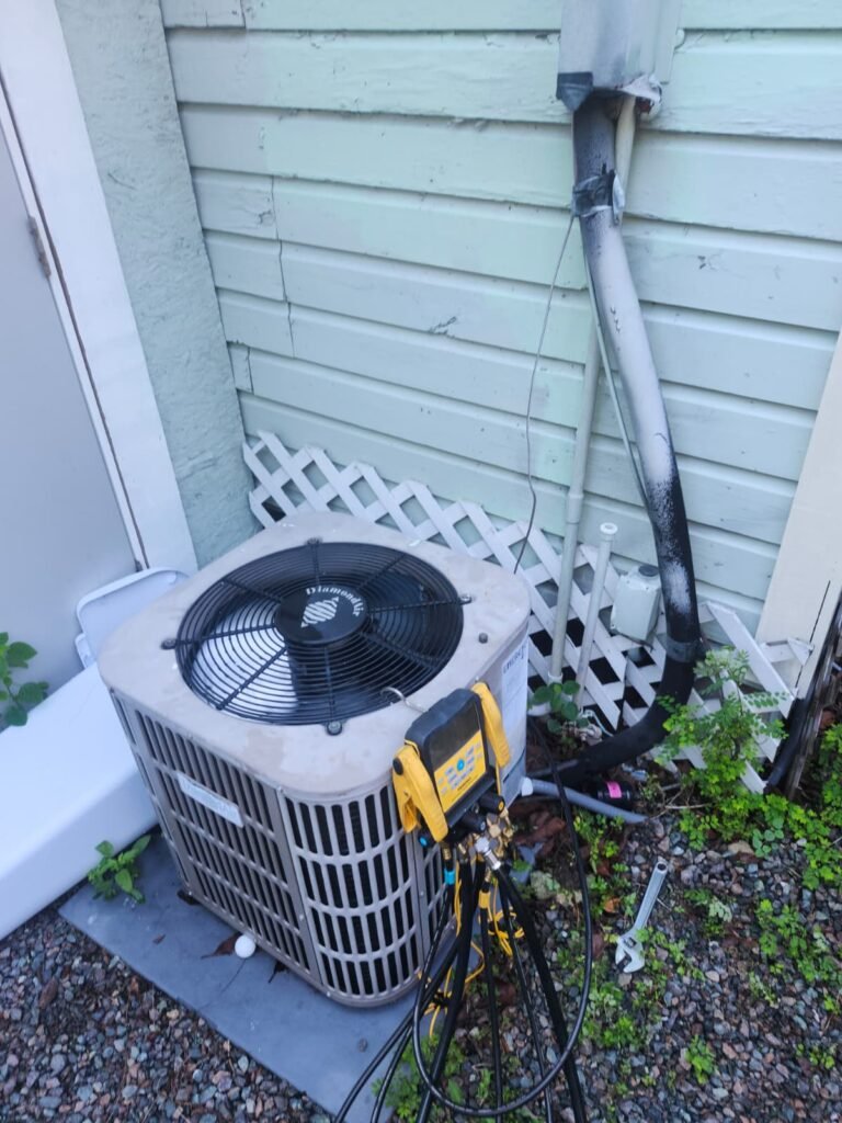 Old condenser unit with tools, Tampa, FL 33605