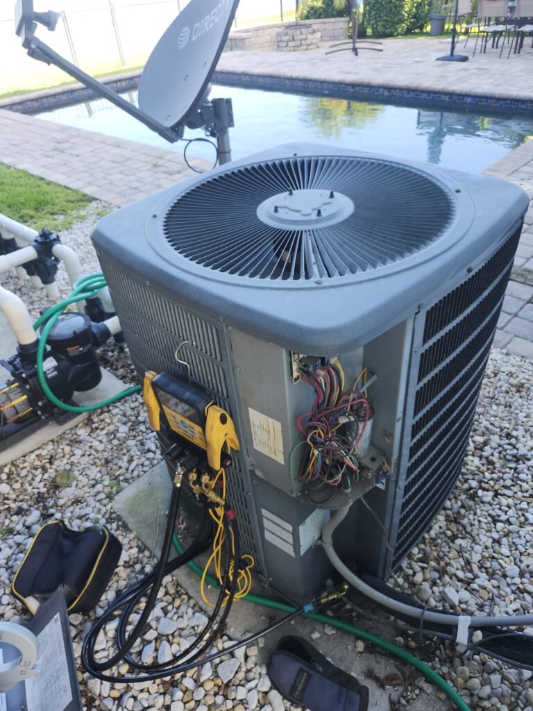 Outdoor condenser unit with tools in Ruskin, FL 33573