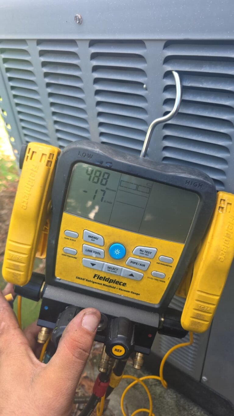 Manifold gauge with technician's hand in Tampa, FL 33610