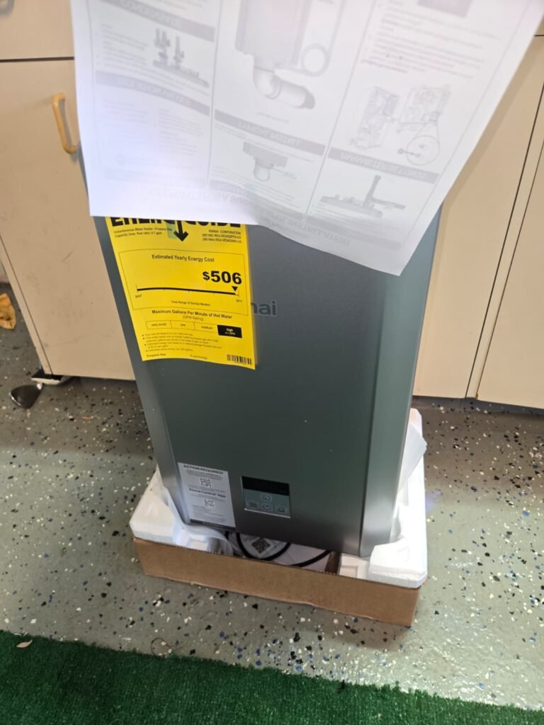 Upright water heater with energy guide in Palm Harbor, FL 34684.