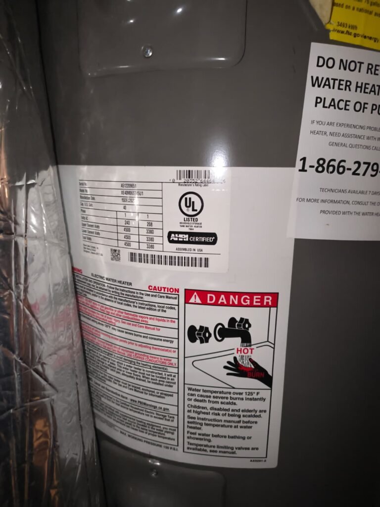 Water heater label and safety warnings in Thonotosassa, FL 33592