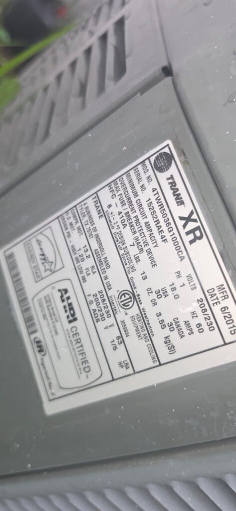 HVAC Unit Label in Safety Harbor, FL 34695 HVAC unit label showing specifications in Safety Harbor, FL 34695