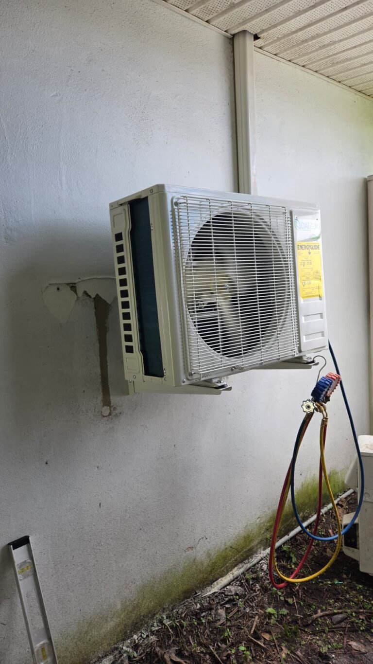 Installed Heat Pump Unit in Largo, FL 33774 Installed heat pump unit with refrigerant lines in Largo, FL 33774