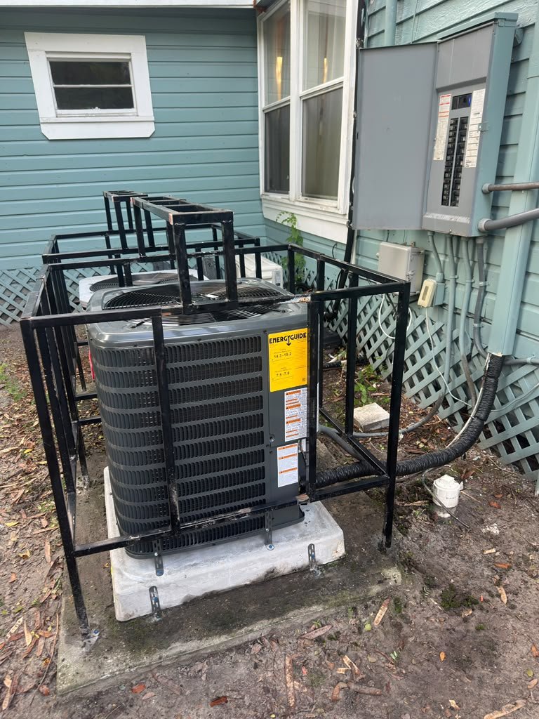 A new condenser we installed inside a security cage in Tampa, FL 33603.