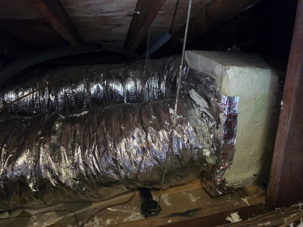 Insulated flex ductwork in an attic in Clearwater, FL 33756.