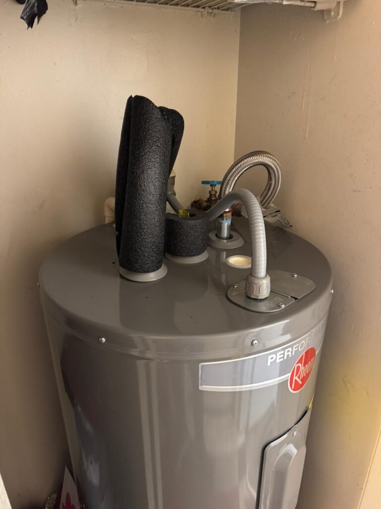 Insulated pipes on Rheem water heater, Tampa, FL 33612