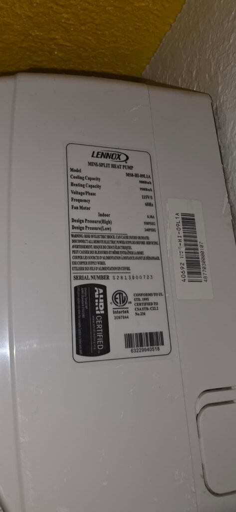 Lennox Label Model Details in Largo, FL 33774 Close-up of Lennox label with model details in Largo, FL 33774