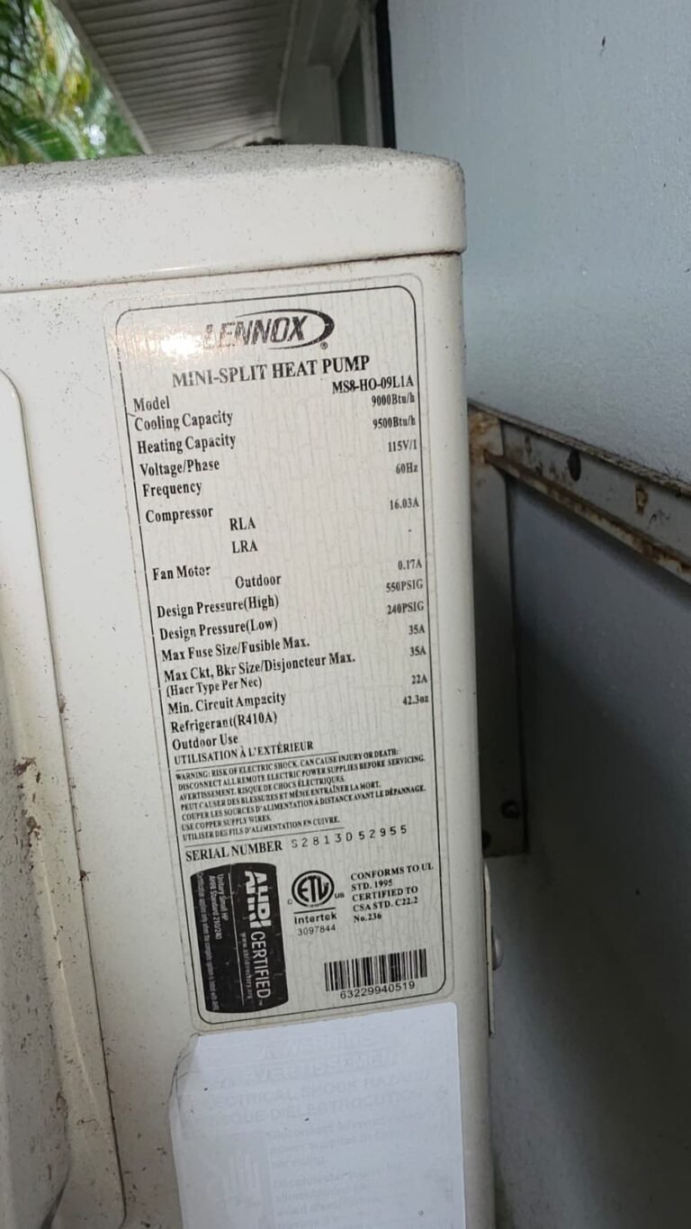 Lennox Outdoor Unit Label in Largo, FL 33774 Close-up of Lennox outdoor unit label in Largo, FL 33774