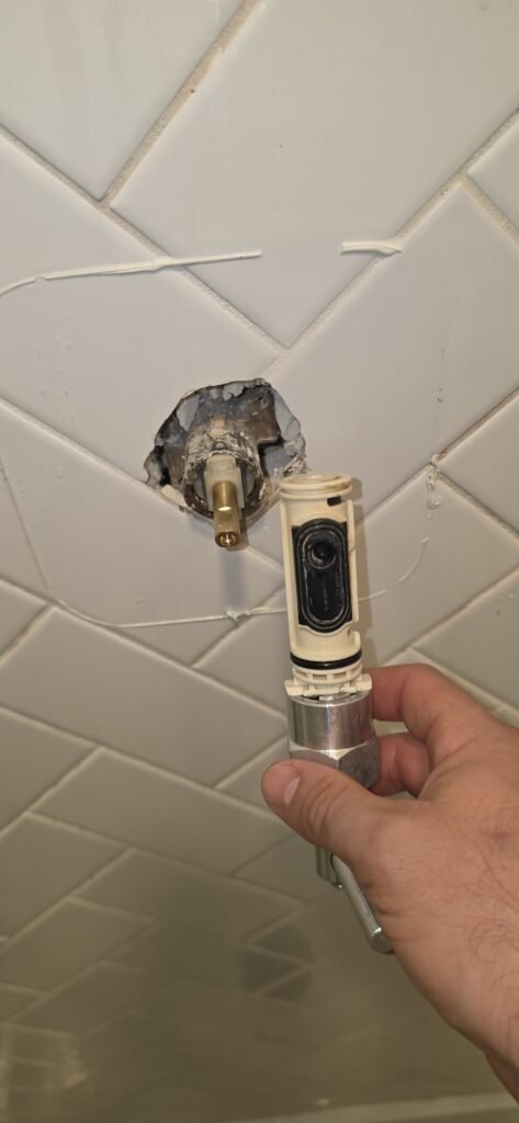 A shower valve cartridge being replaced in Zephyrhills, FL 33541.