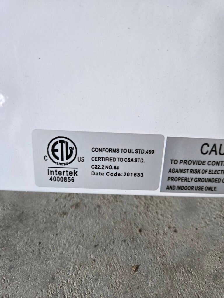 Certification labels on tankless water heater in Riverview, FL 33579