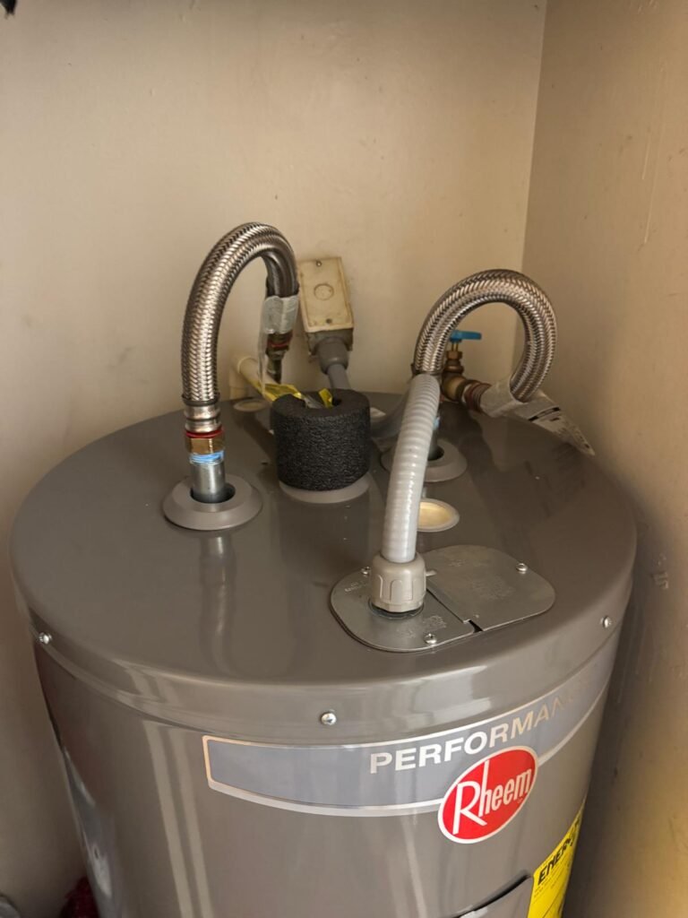 Top connections of Rheem water heater, Tampa, FL 33612