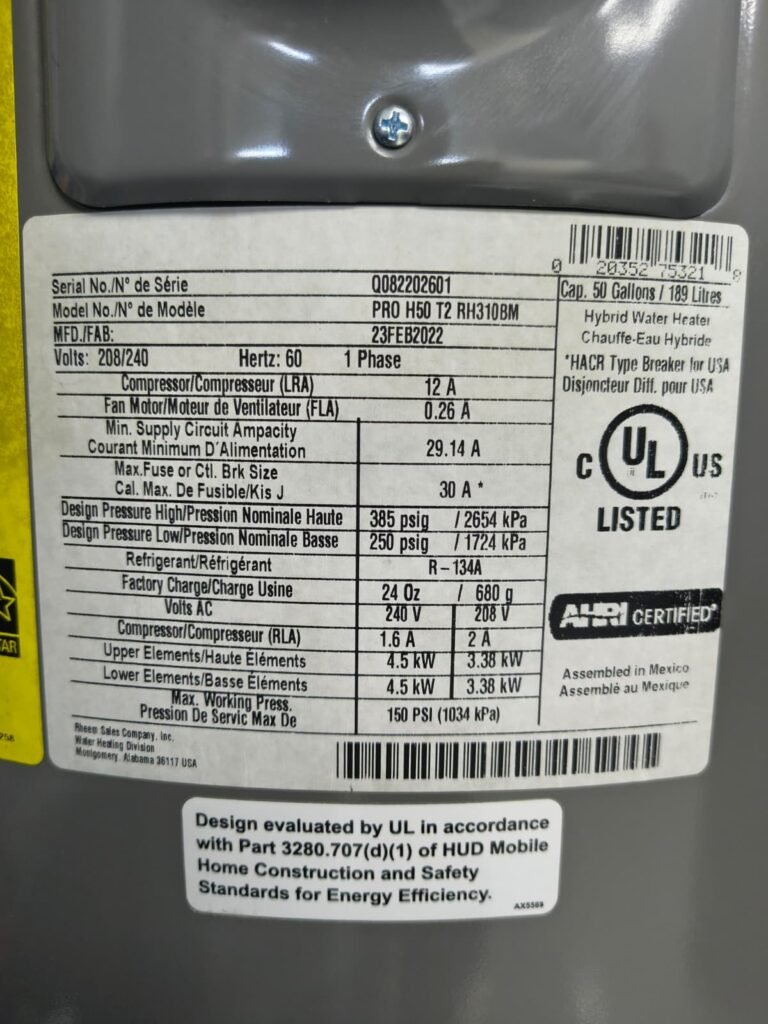 Water Heater Label Details in Wimauma, FL 33598 Close-up of water heater label during maintenance in Wimauma, FL 33598.