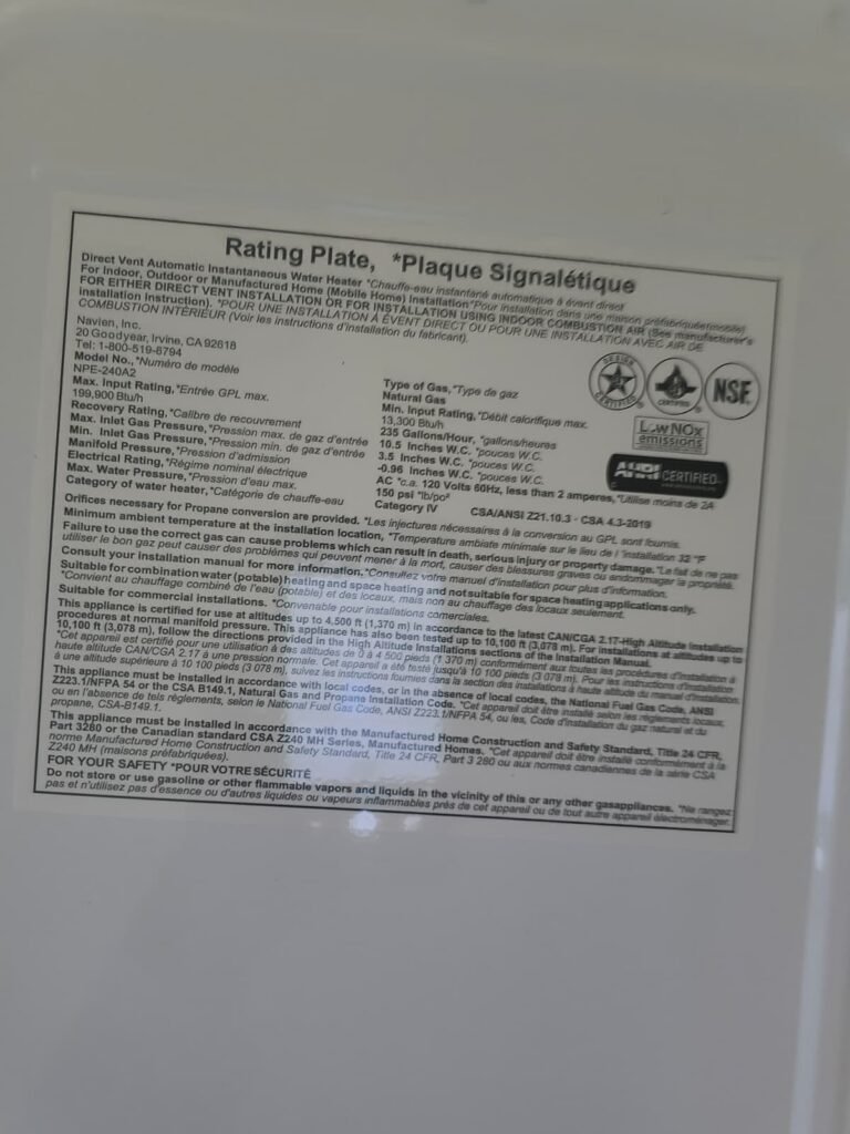 Water Heater Rating Plate in Largo, FL 33771 Water heater rating plate in Largo, FL 33771