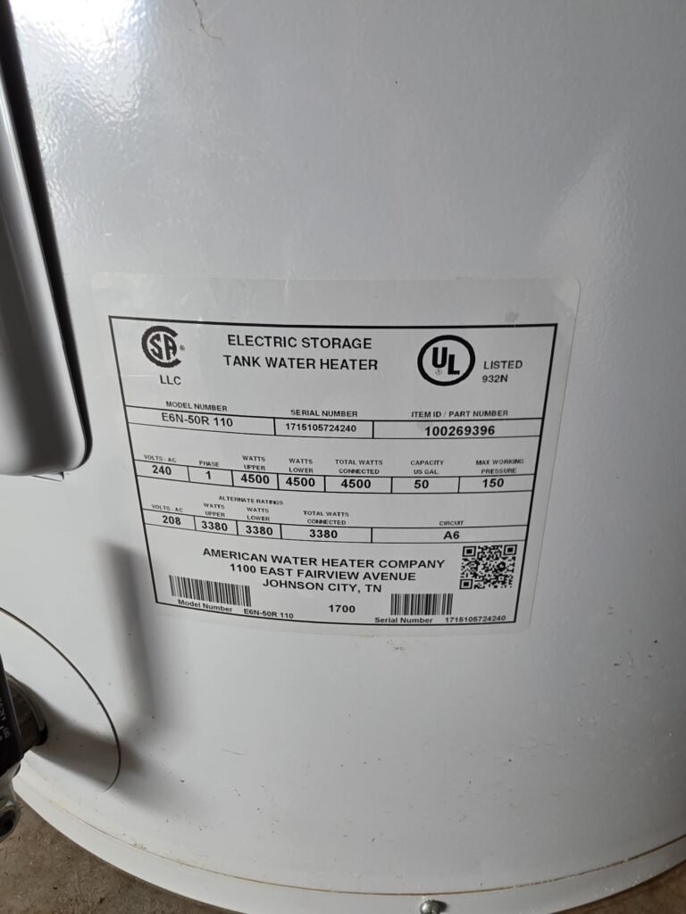 Water Heater Side Label in Valrico, FL 33596 Water heater side label in Valrico, FL 33596.