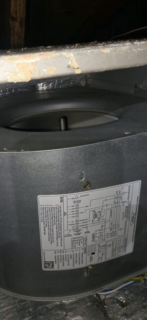 Installed blower motor with label in HVAC unit, Pinellas Park, FL 33782