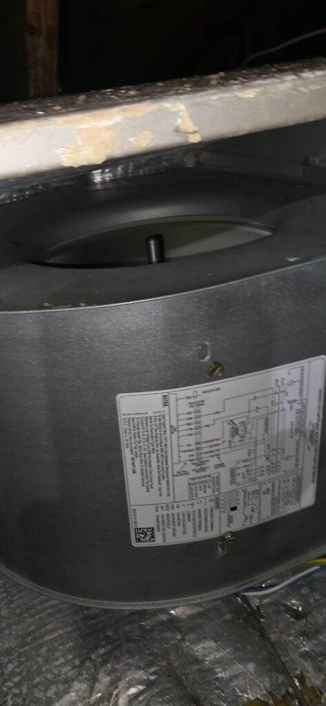 Installed blower motor with label in HVAC unit, Pinellas Park, FL 33782