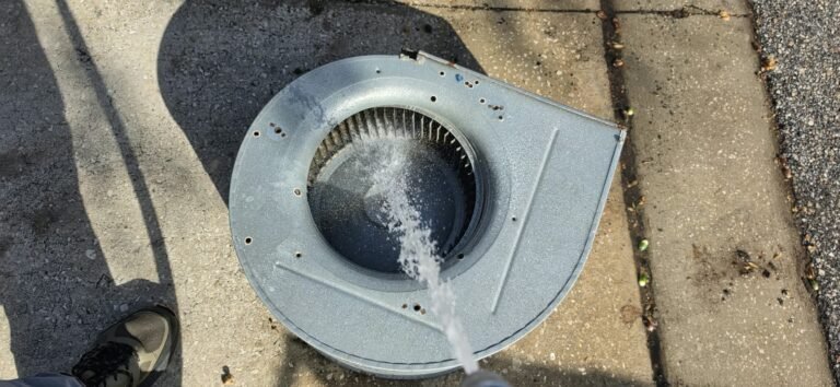 In-progress: blower wheel being cleaned with water, Lutz, FL 33558